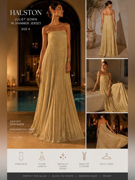 Halston Heritage Dresses & Skirts - HALSTON Juliet Metallic Plissé Strapless Gown Gold Size 4 | NWOT